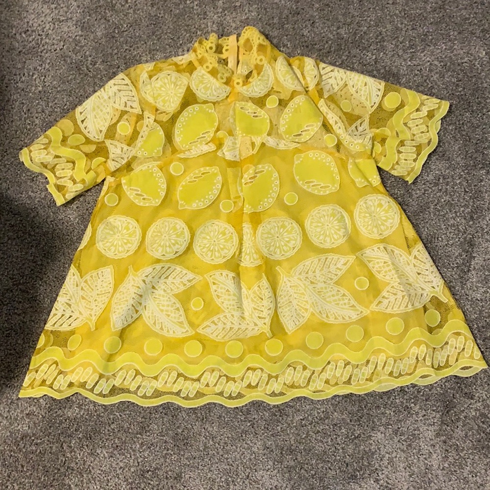 Anthropologie Yellow & White Embroidered Lace Blouse